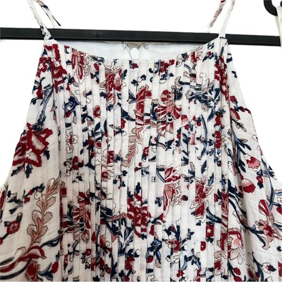 JOA Red Boho Print Pleated High Neck Lace Inset Blouse Size Small - Picture 4 of 9